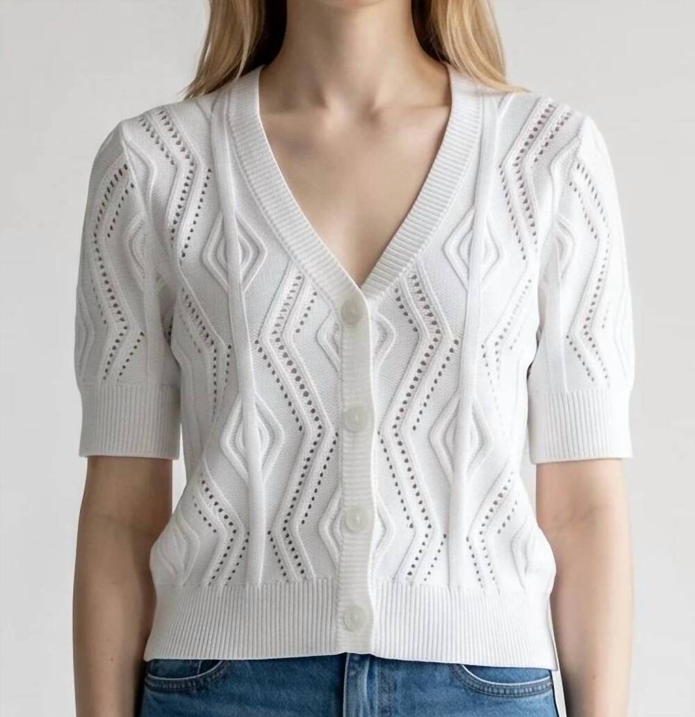NEW J. SOCIETY pointelle v-neck cardigan in ivory
